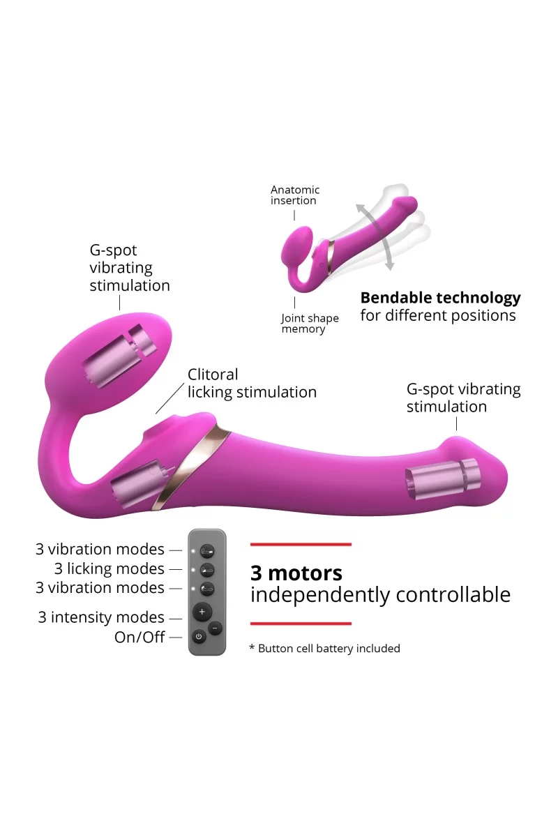 MULTI ORGASM BENDABLE STRAP-ON - M - FUCHSIA
