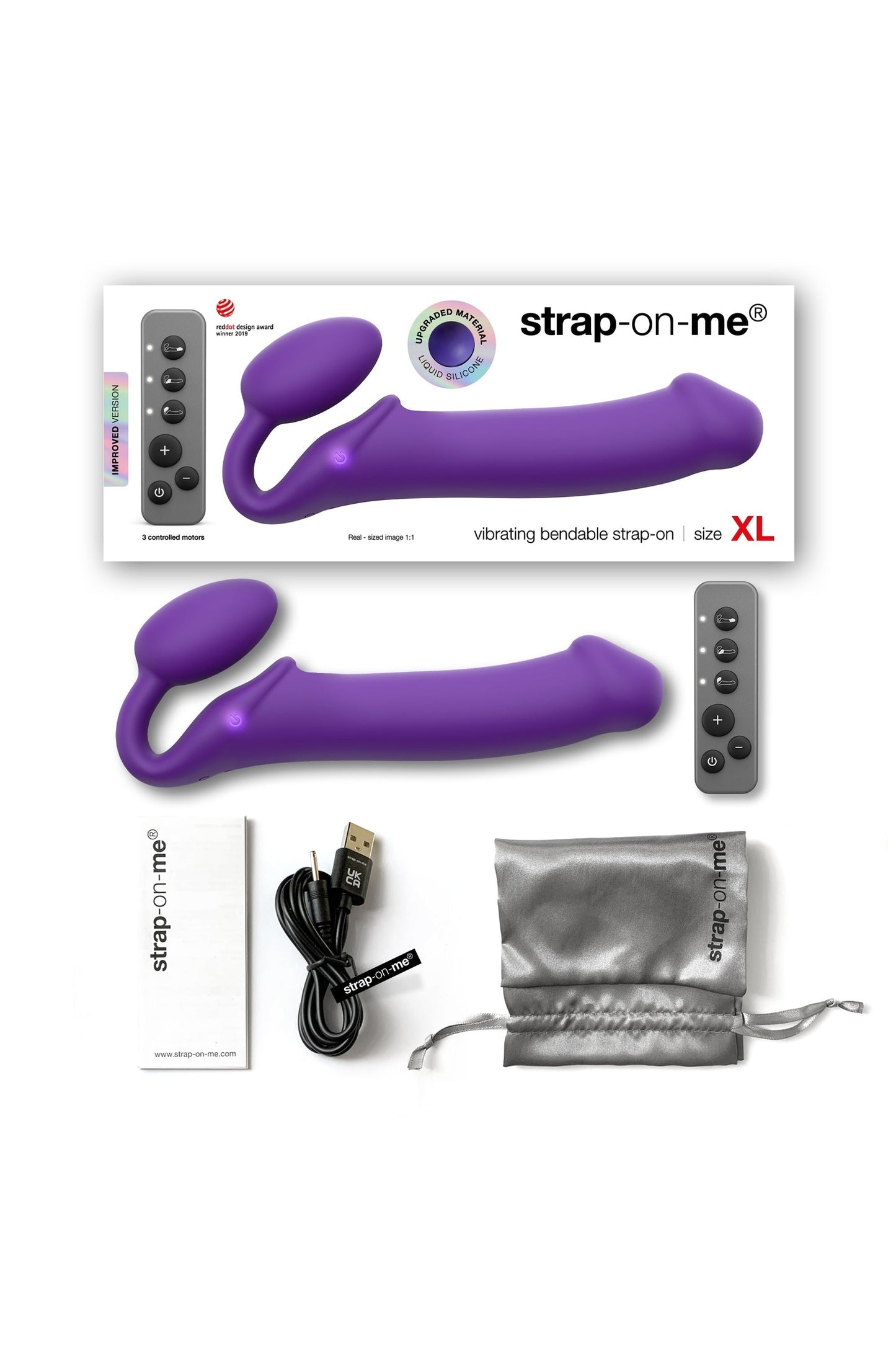 VIBRATING BENDABLE STRAP-ON - XL - PURPLE