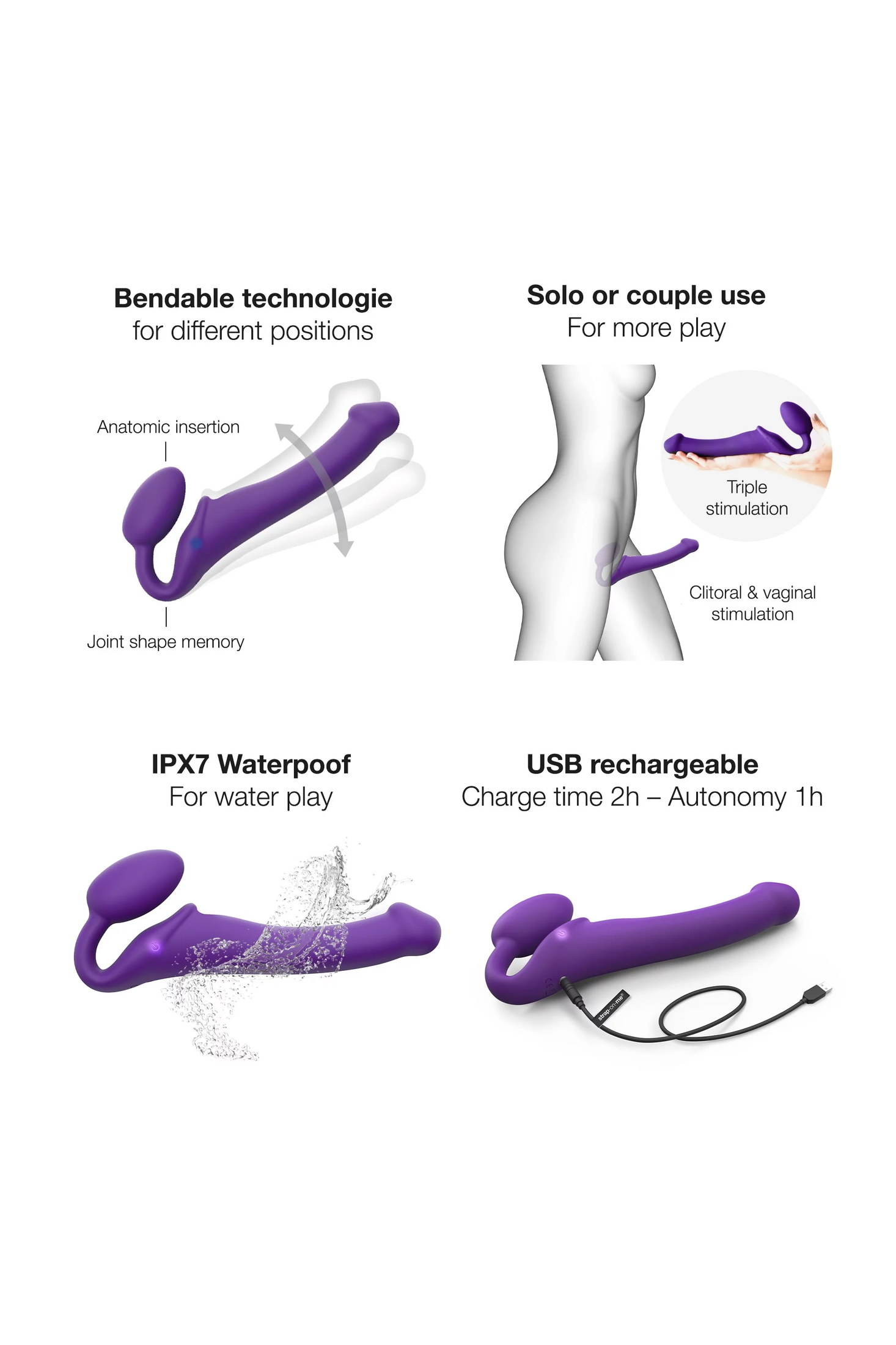 VIBRATING BENDABLE STRAP-ON - M - PURPLE