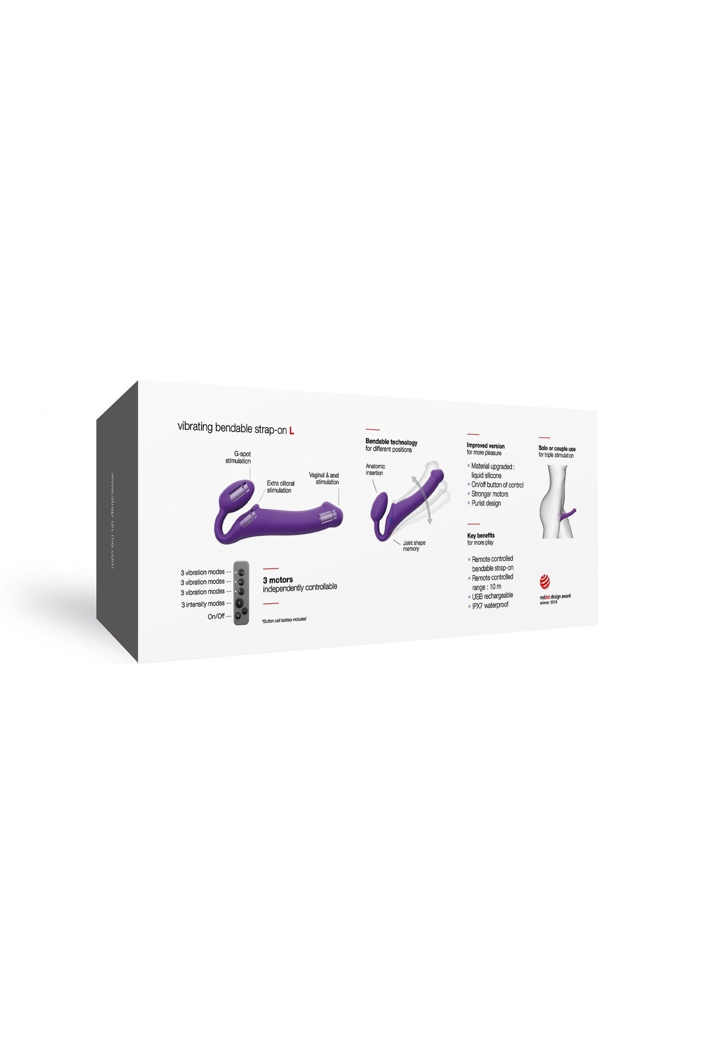 VIBRATING BENDABLE STRAP-ON - L - PURPLE