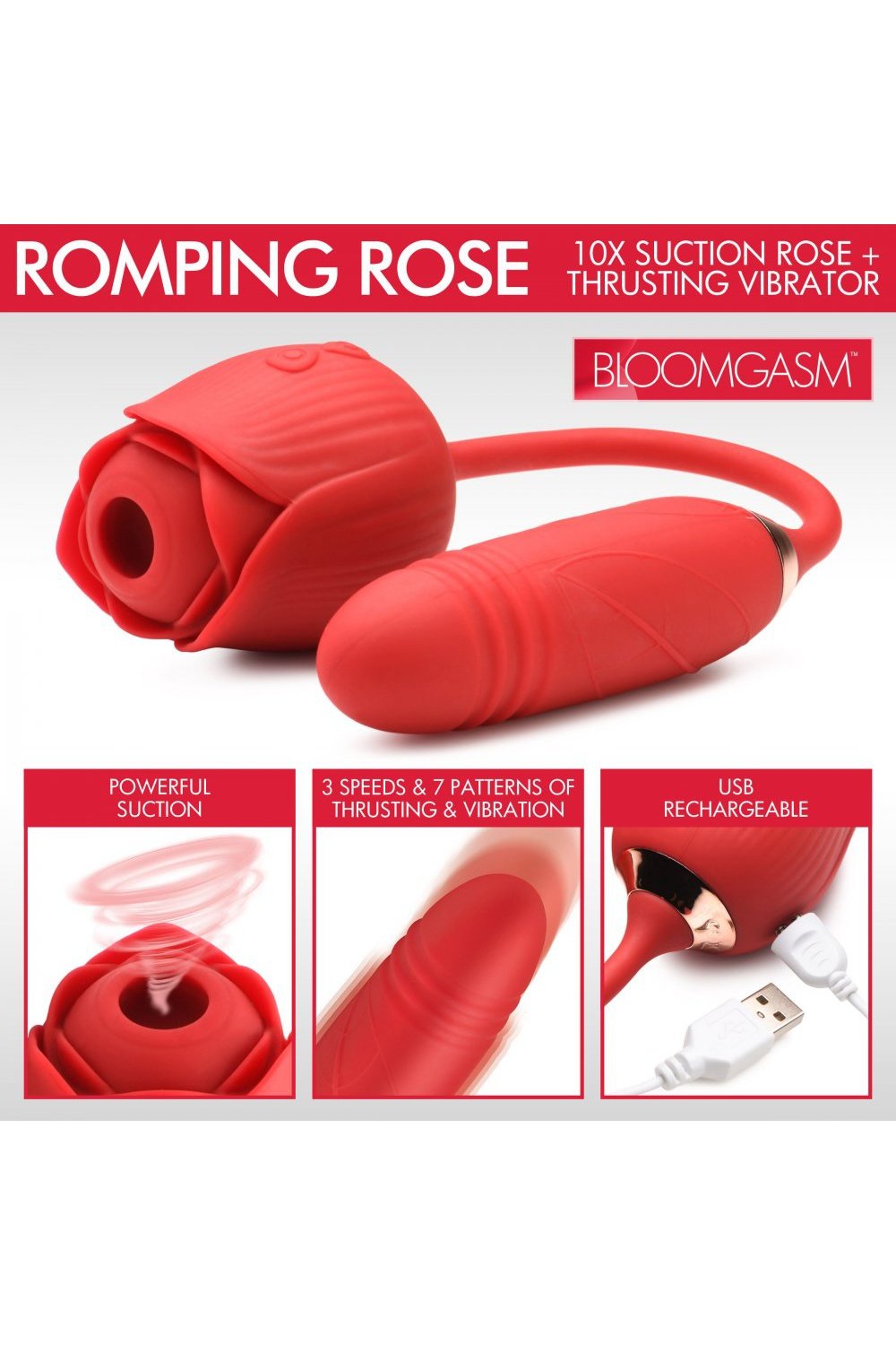 10X Romping Rose Suction and Thrusting Vibrator Free Shipping