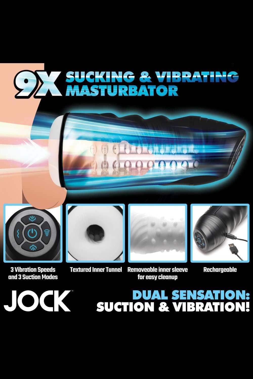 9X Sucking and Vibrating Masturbator - Free Shipping