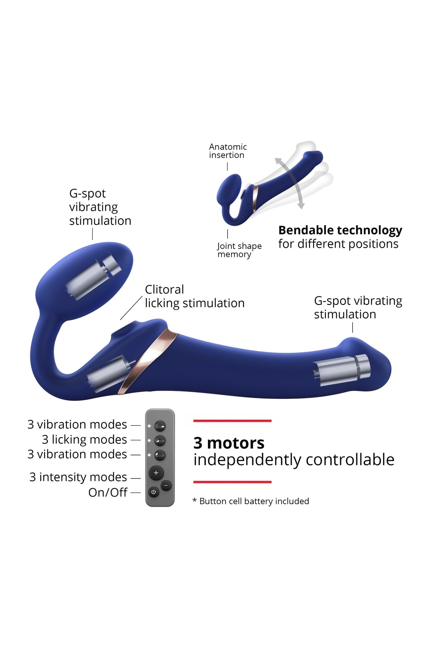 MULTI ORGASM BENDABLE STRAP-ON - S - NIGHT BLUE