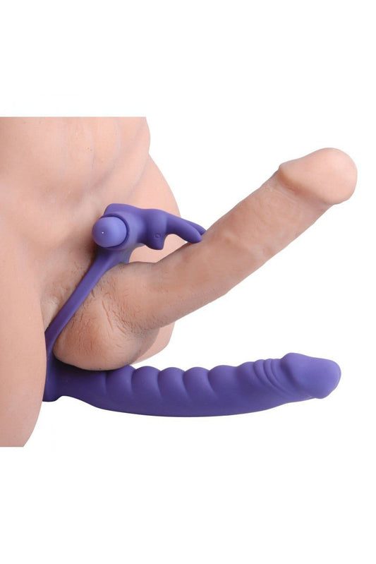 Double Delight Dual Penetration Vibrating Rabbit Cock Ring freeshipping - ToysZone.ca