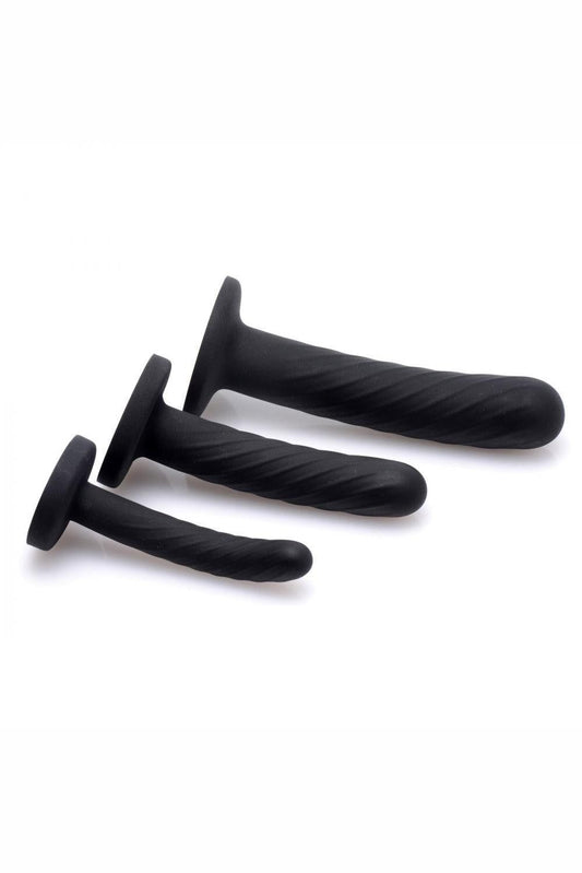 Trinity Strap-On Silicone 3 Piece Dildo Set – Black freeshipping - ToysZone.ca
