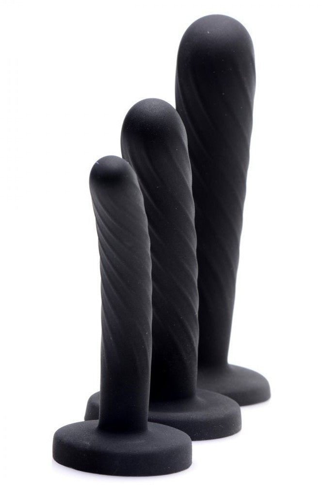 Trinity Strap-On Silicone 3 Piece Dildo Set – Black freeshipping - ToysZone.ca