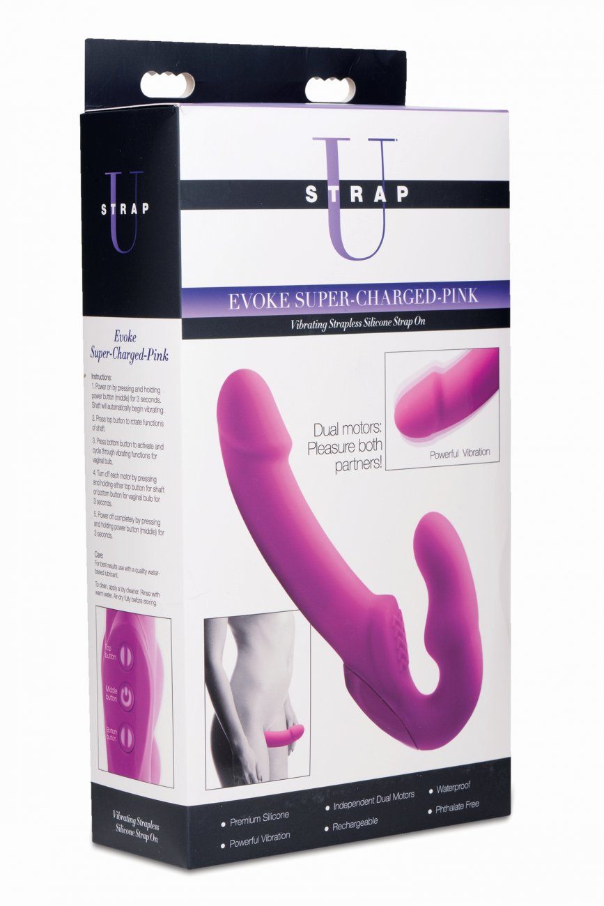 Evoke Rechargeable Vibrating Silicone Strapless Strap On - Pink freeshipping - ToysZone.ca