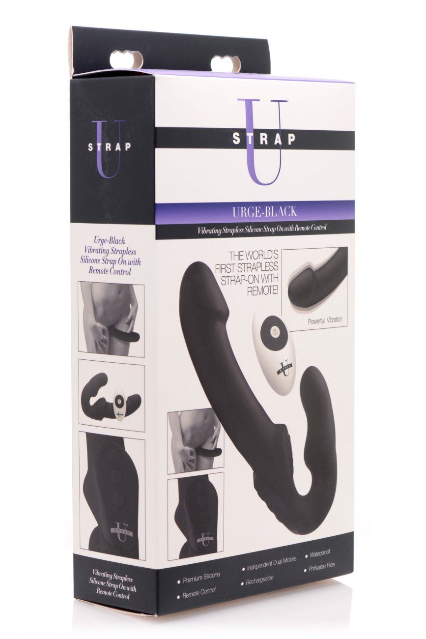 Urge Silicone Strapless Strap On With Remote- Black freeshipping - ToysZone.ca