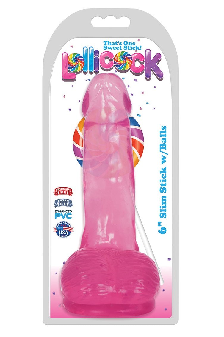 6 Inch Slim Stick with Balls Cherry Ice Dildo Free Shipping