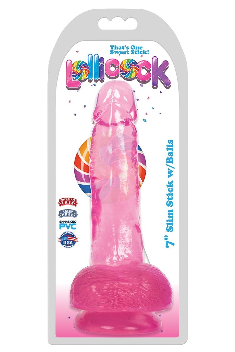 7 Inch Slim Stick with Balls Cherry Ice Dildo Free Shipping