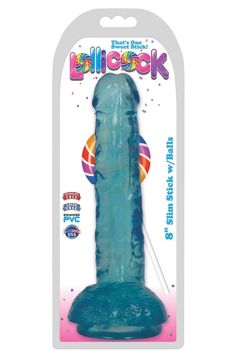 8 Inch Slim Stick with Balls Berry Ice Dildo freeshipping - ToysZone.ca