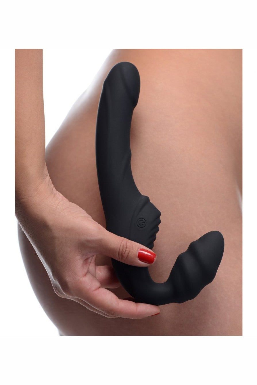 Slim Rider Ribbed Vibrating Silicone Strapless Strap On freeshipping - ToysZone.ca