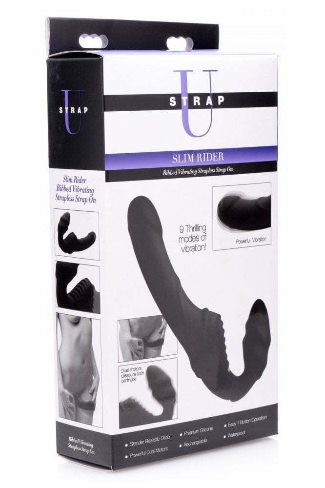 Slim Rider Ribbed Vibrating Silicone Strapless Strap On freeshipping - ToysZone.ca