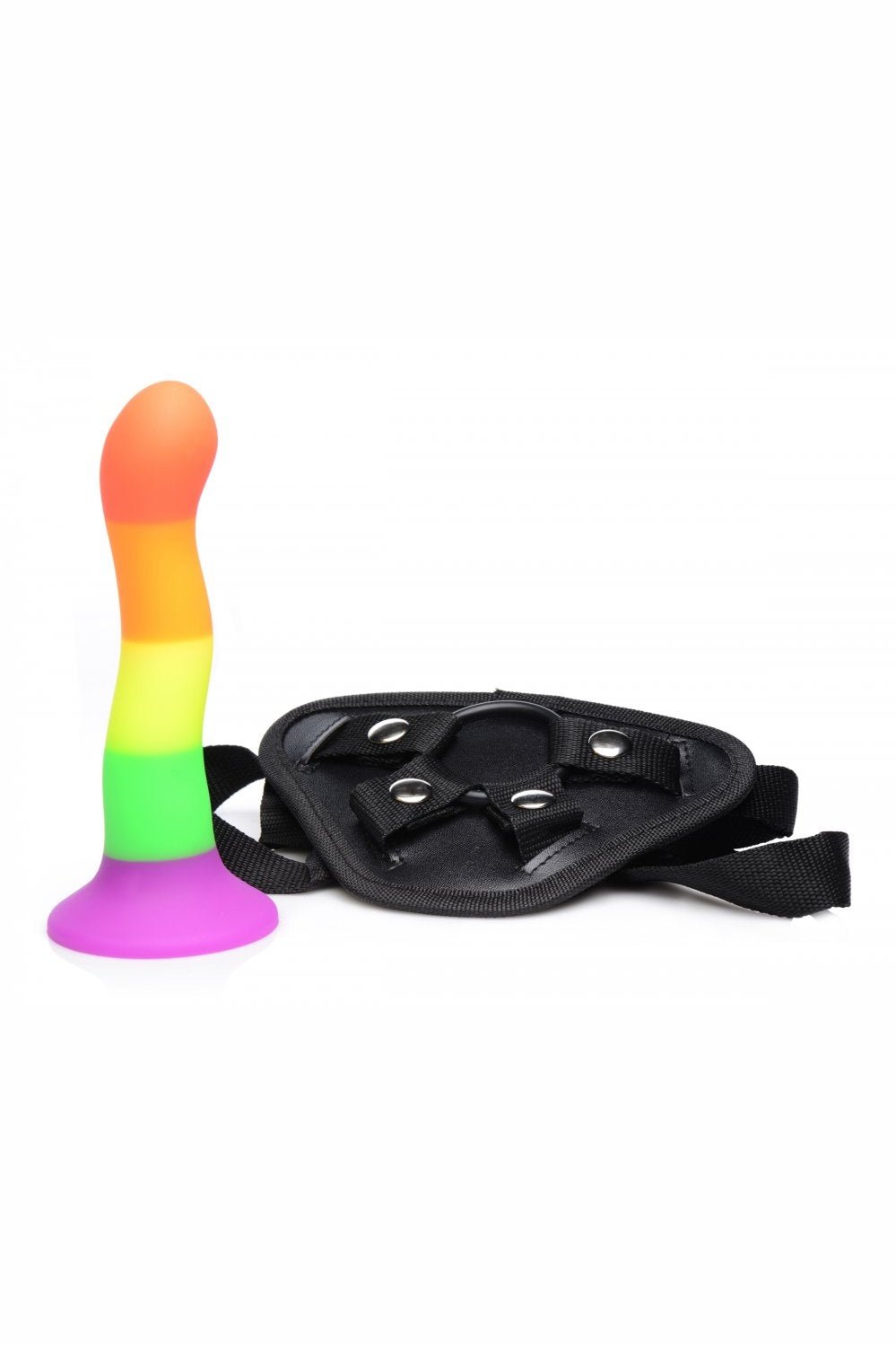 Proud Rainbow Silicone Dildo with Harness Free Shipping