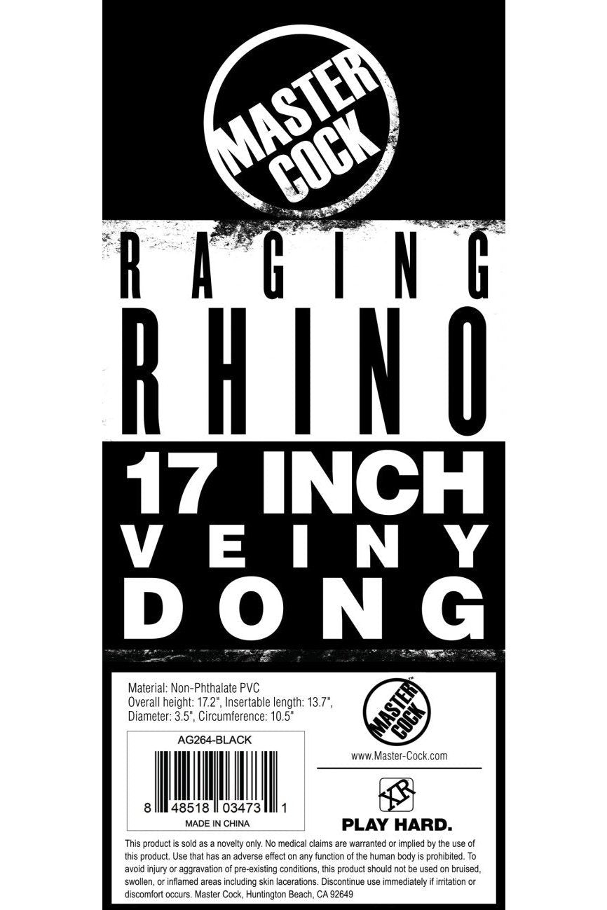 Raging Rhino 17 Inch Veiny Dildo - Black Free Shipping