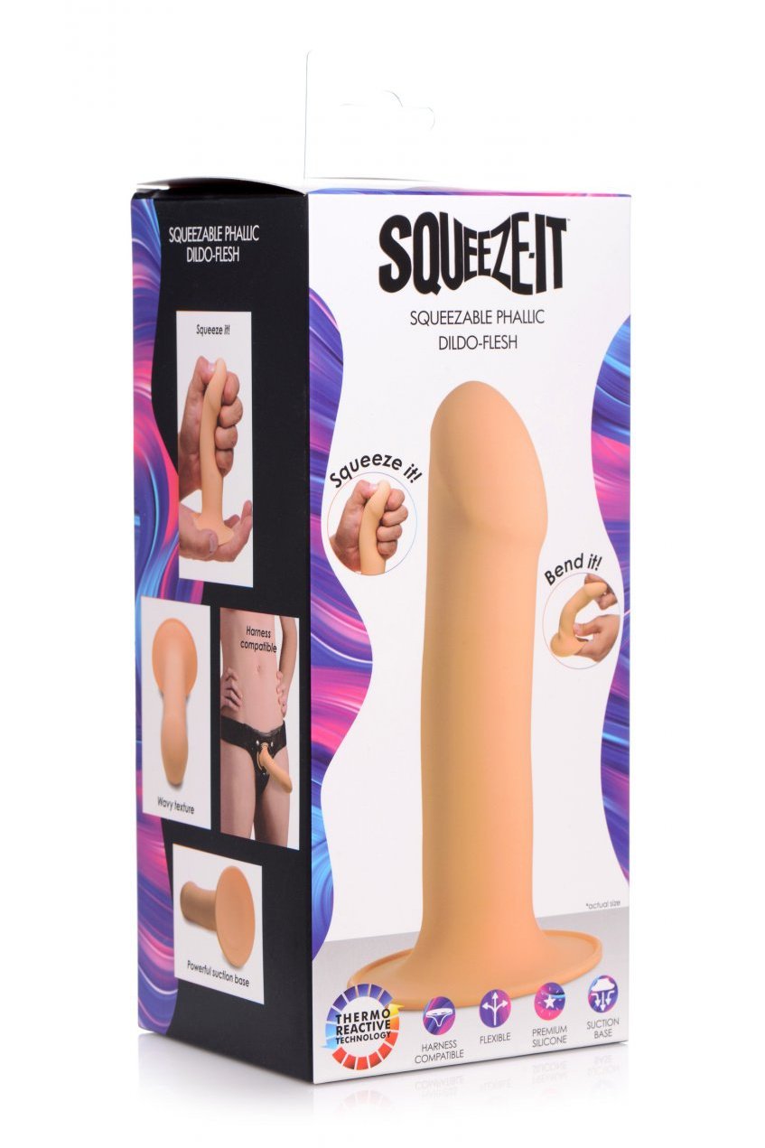 Squeezable Phallic Dildo - Beige Free Shipping