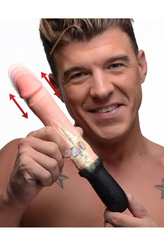 8X Auto Pounder Vibrating and Thrusting Dildo with Handle - Beige Free Shipping
