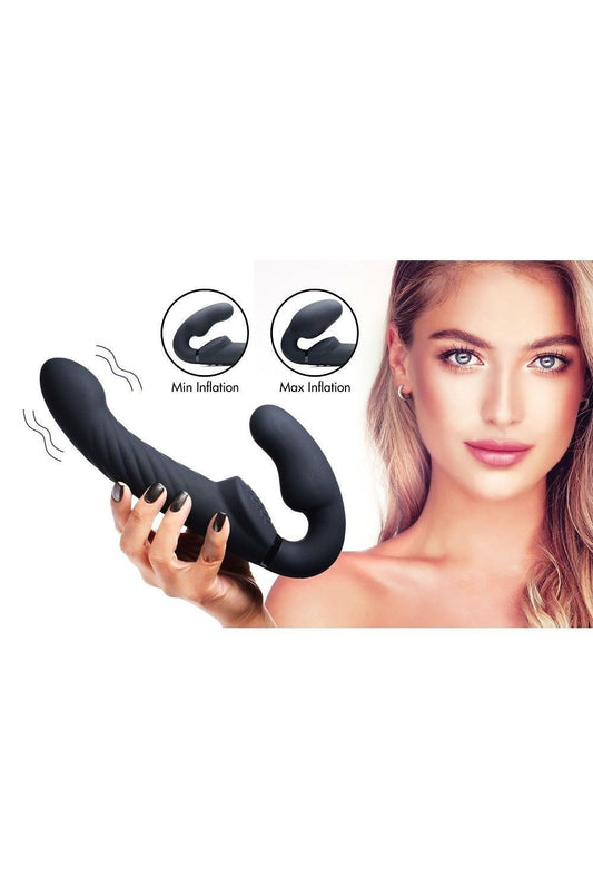 Ergo-Fit Twist Inflatable Vibrating Silicone Strapless Strap-on - Black freeshipping - ToysZone.ca