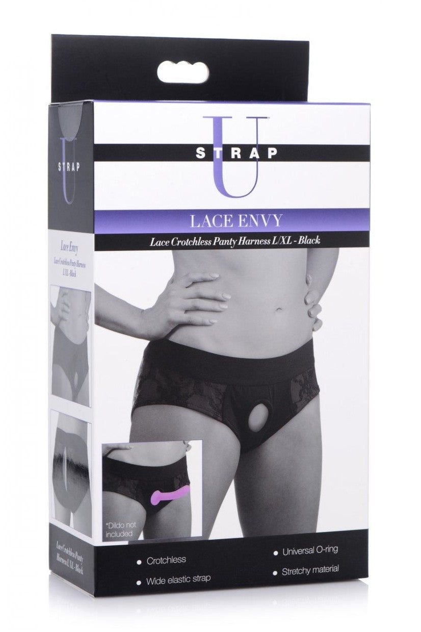 Lace Envy Black Crotchless Panty Harness - L-XL freeshipping - ToysZone.ca