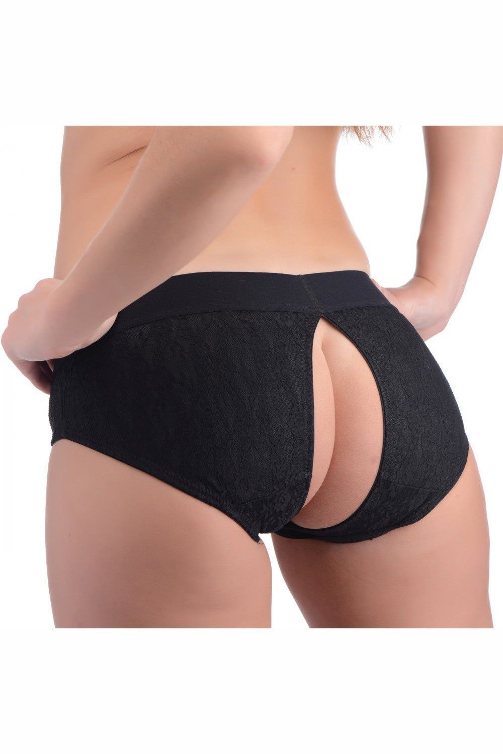 Lace Envy Black Crotchless Panty Harness - L-XL freeshipping - ToysZone.ca