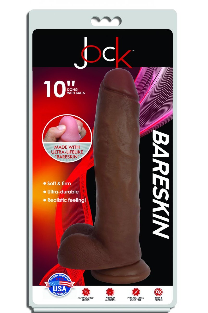 Jock Dark Bareskin Dildo with Balls - 10 Inch Free Shipping