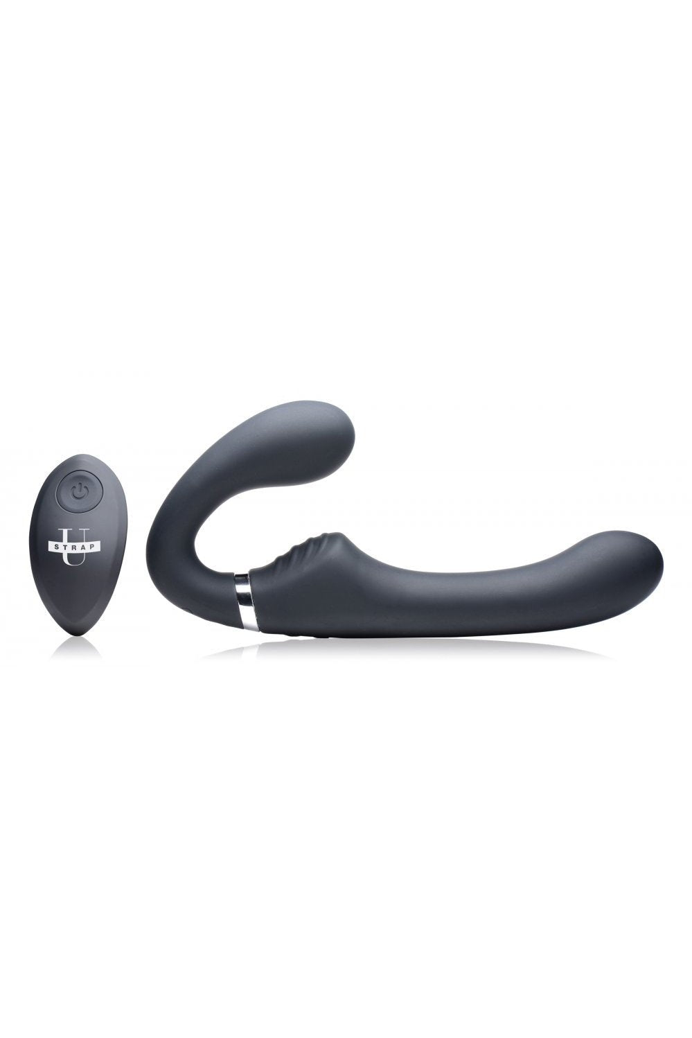10X Vibrating Silicone Strapless Strap-on - Black Free Shipping
