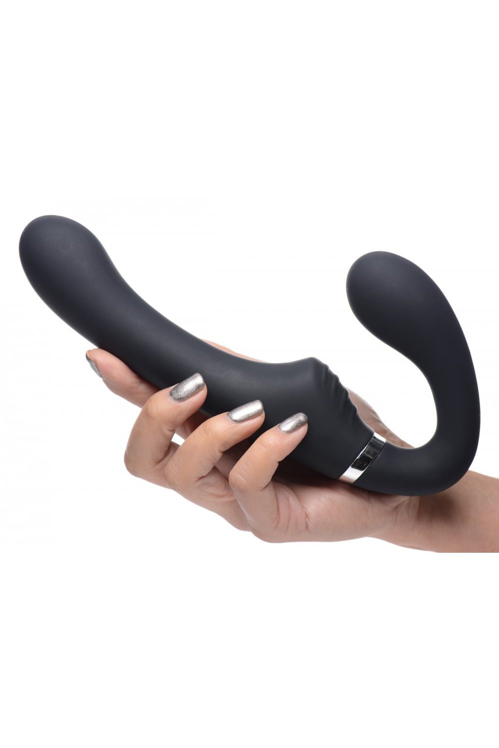 10X Vibrating Silicone Strapless Strap-on - Black Free Shipping