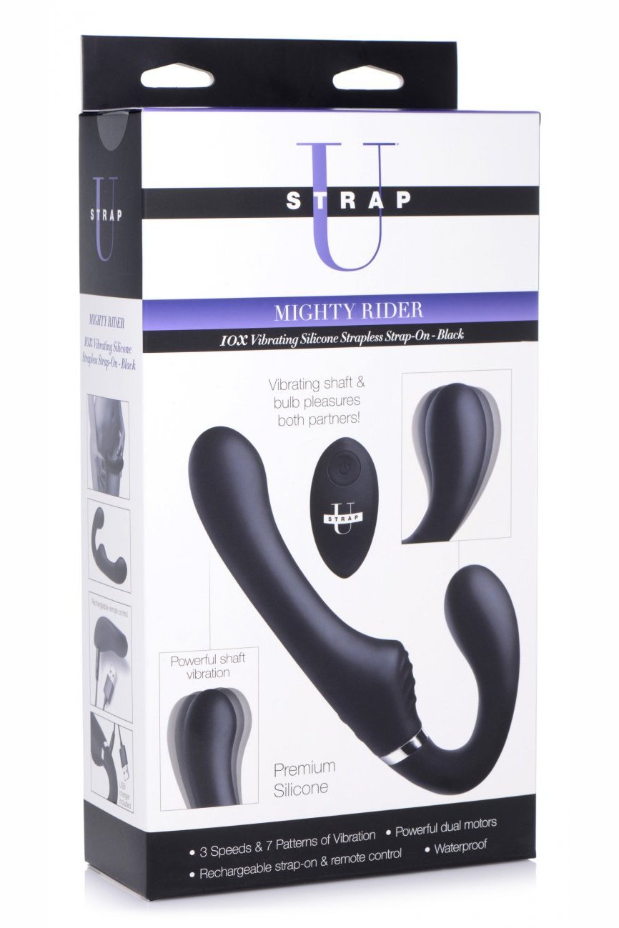 10X Vibrating Silicone Strapless Strap-on - Black Free Shipping