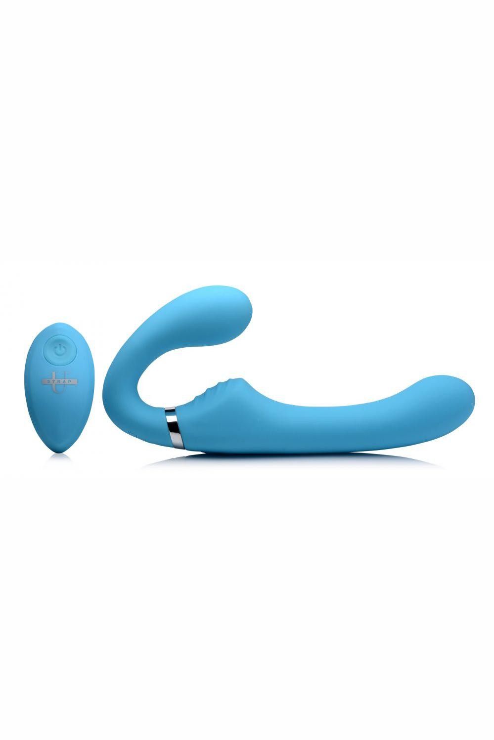 10X Vibrating Silicone Strapless Strap-on - Blue freeshipping - ToysZone.ca