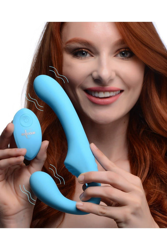 10X Vibrating Silicone Strapless Strap-on - Blue freeshipping - ToysZone.ca