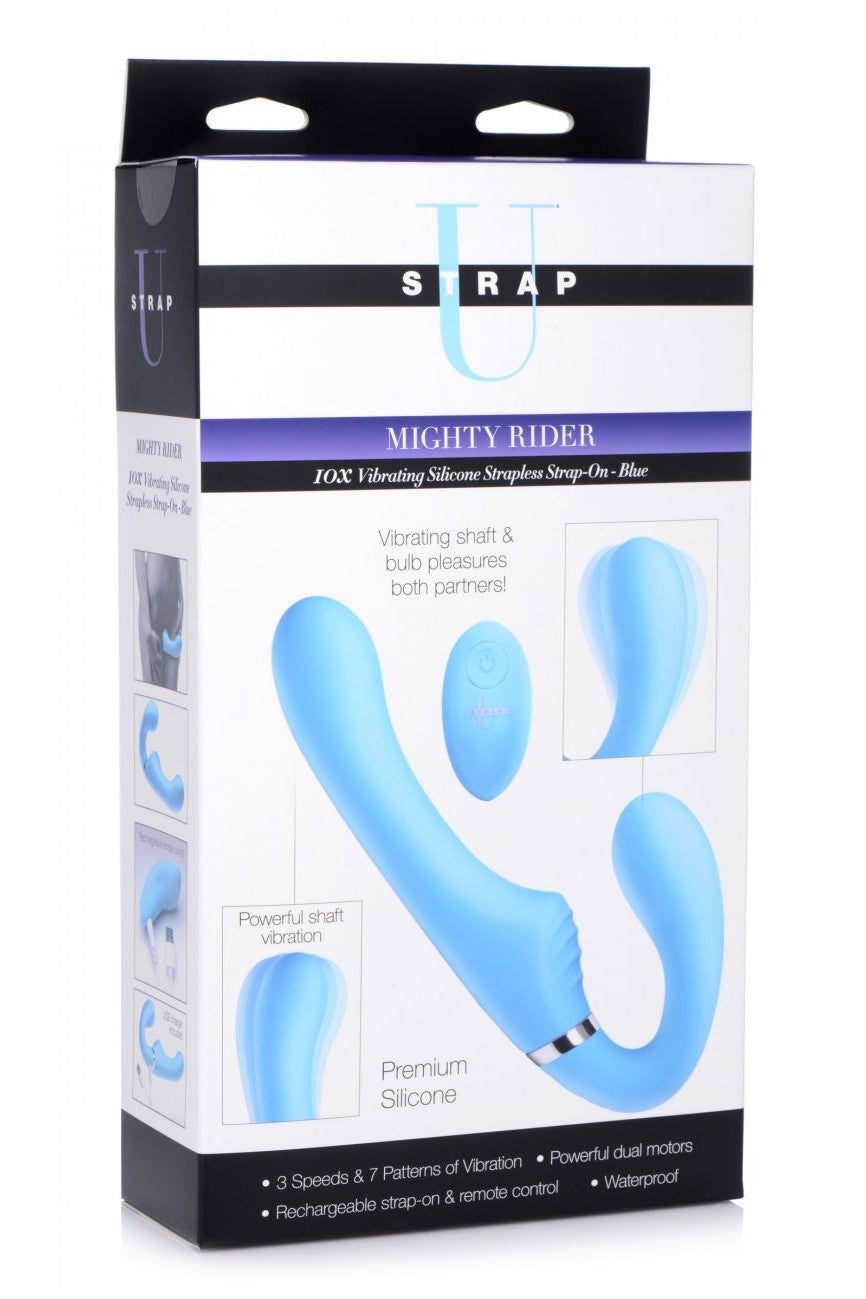 10X Vibrating Silicone Strapless Strap-on - Blue freeshipping - ToysZone.ca