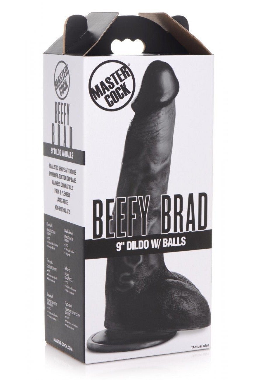 Beefy Brad 9 inch Dildo with Balls - Black freeshipping - ToysZone.ca