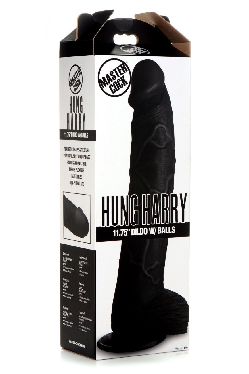 Hung Harry 11.75 Inch Dildo with Balls - Black Free Shipping