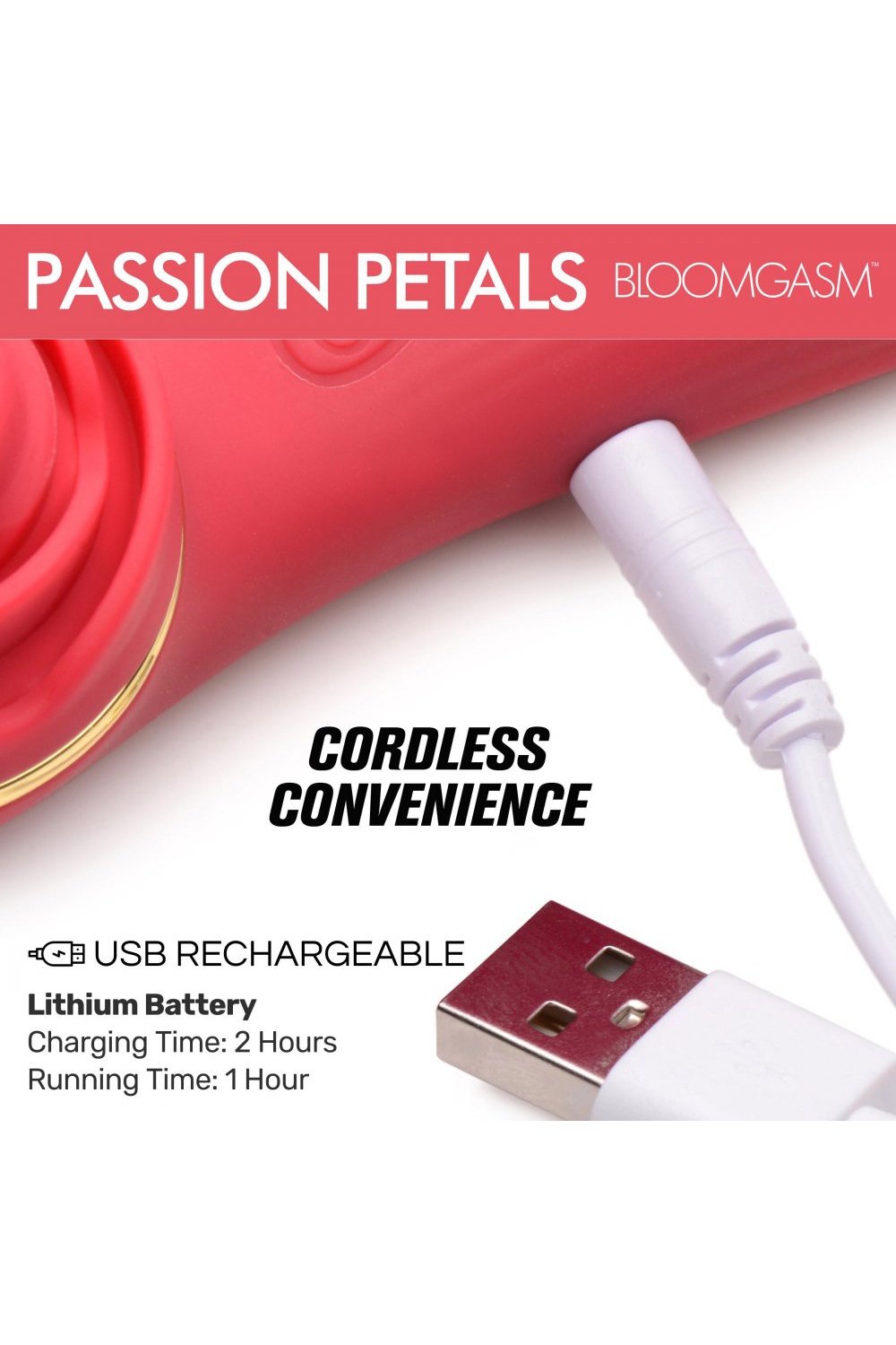 Passion Petals 10X Silicone Suction Rose Vibrator - Red Free Shipping