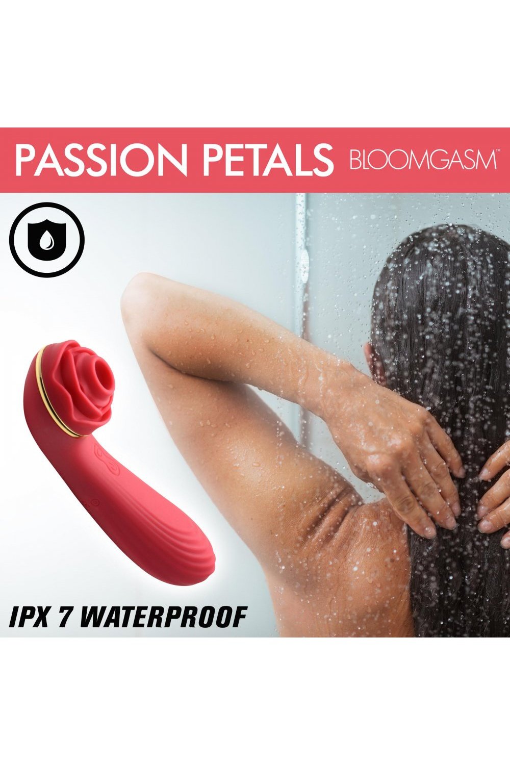 Passion Petals 10X Silicone Suction Rose Vibrator - Red Free Shipping
