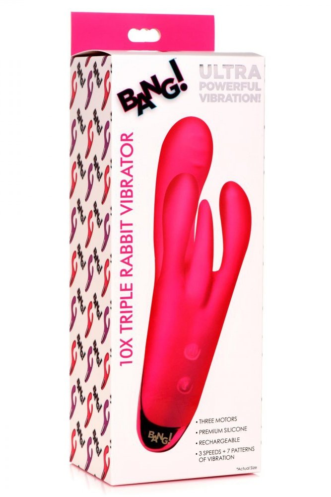 10X Triple Rabbit Silicone Vibrator - Pink Free Shipping