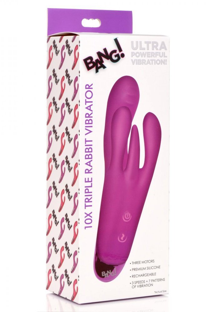 10X Triple Rabbit Silicone Vibrator - Purple Free Shipping