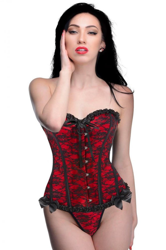 Scarlet Seduction Lace-up Corset and Thong - Large Free Shipping