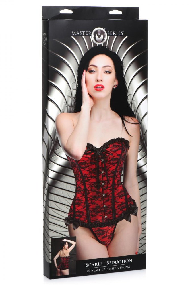Scarlet Seduction Lace-up Corset and Thong - Large Free Shipping
