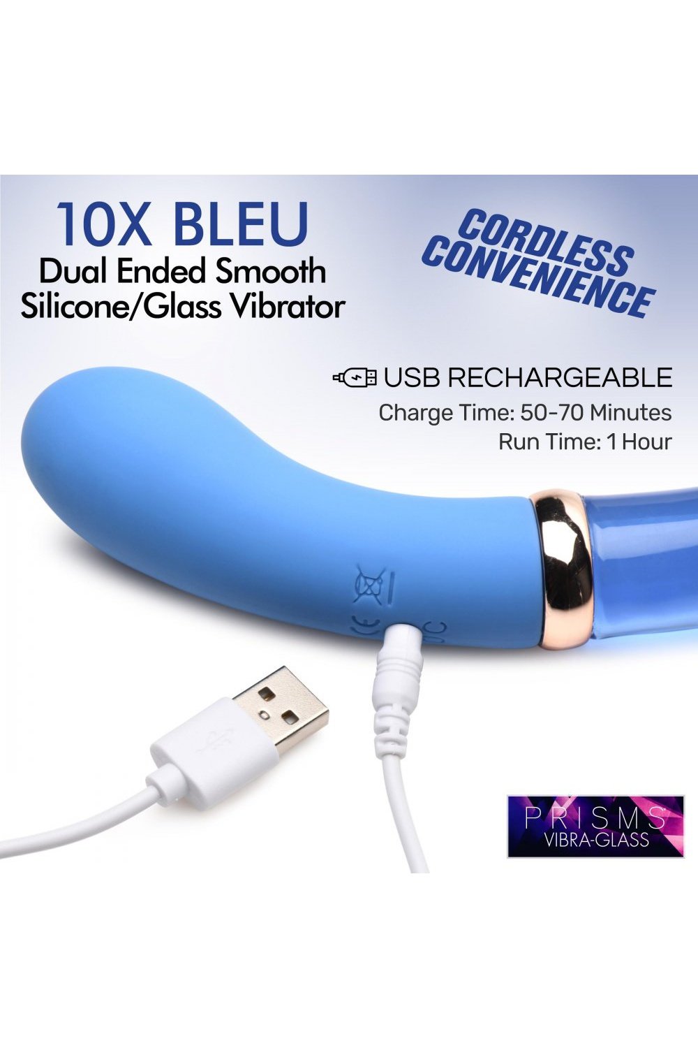 10X Bleu Dual Ended G-Spot Silicone and Glass Vibrator Free Shipping