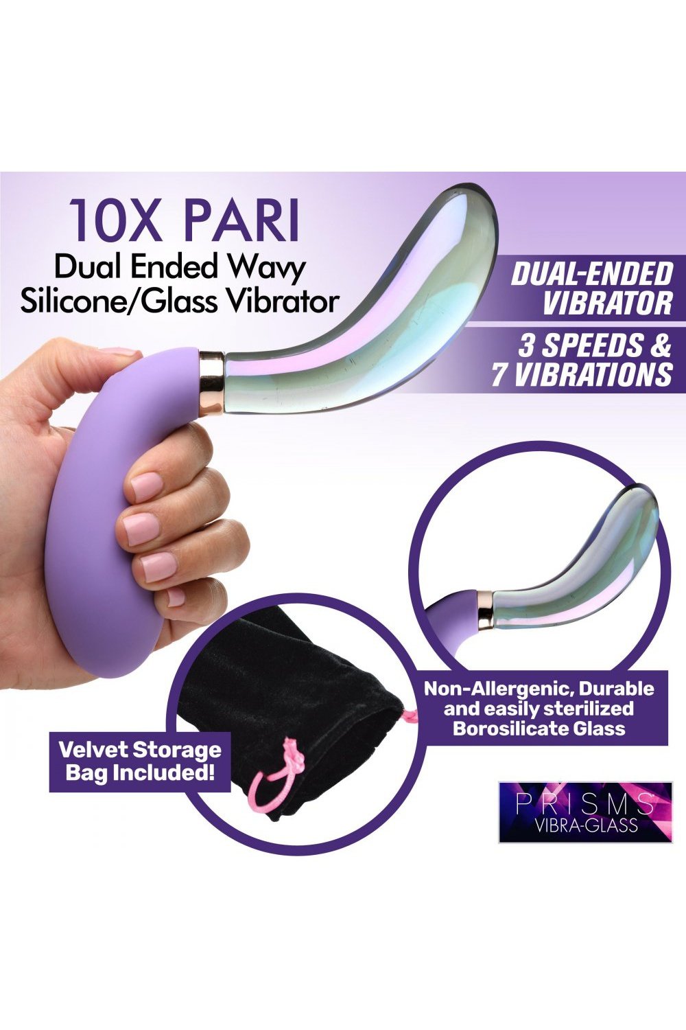 10X Pari Dual Ended Wavy Silicone and Glass Vibrator Free Shipping