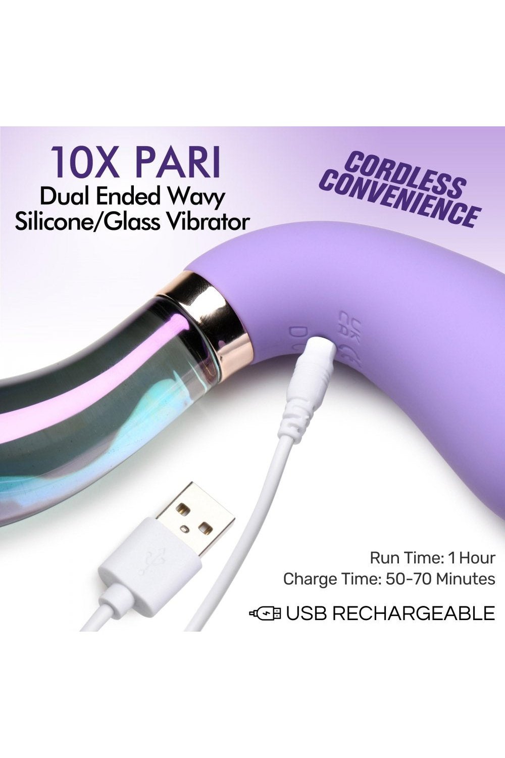 10X Pari Dual Ended Wavy Silicone and Glass Vibrator Free Shipping