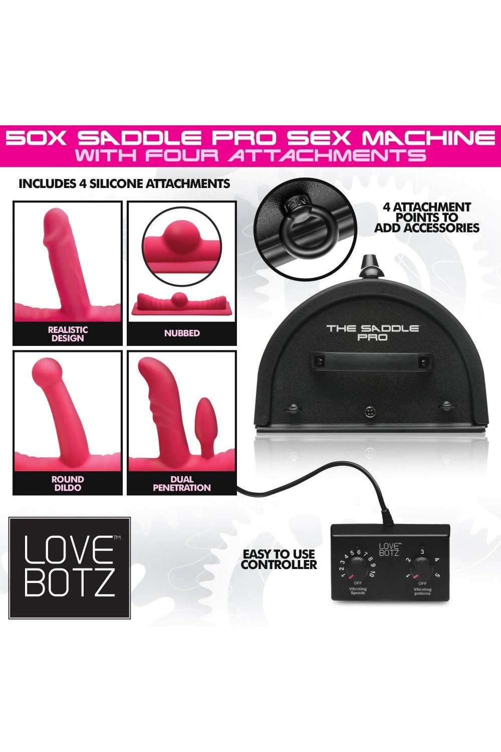 50X Saddle Pro Sex Machine with 4 Attachments Free Shipping