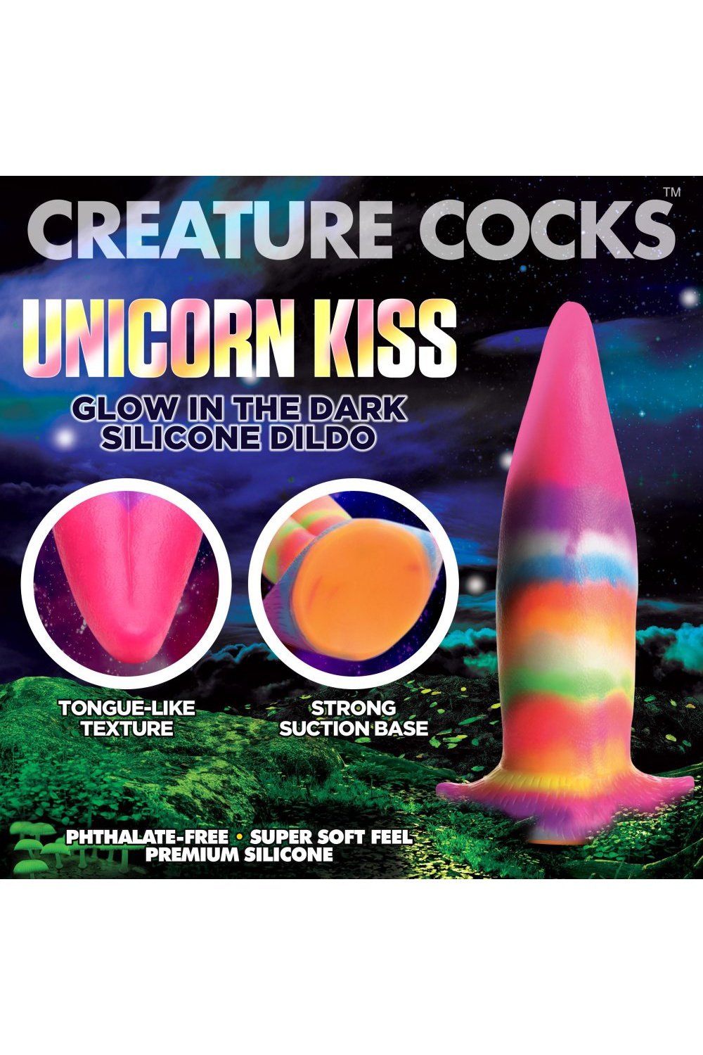 Unicorn Kiss Unicorn Tongue Glow-in-the-Dark Silicone Dildo Free Shipping