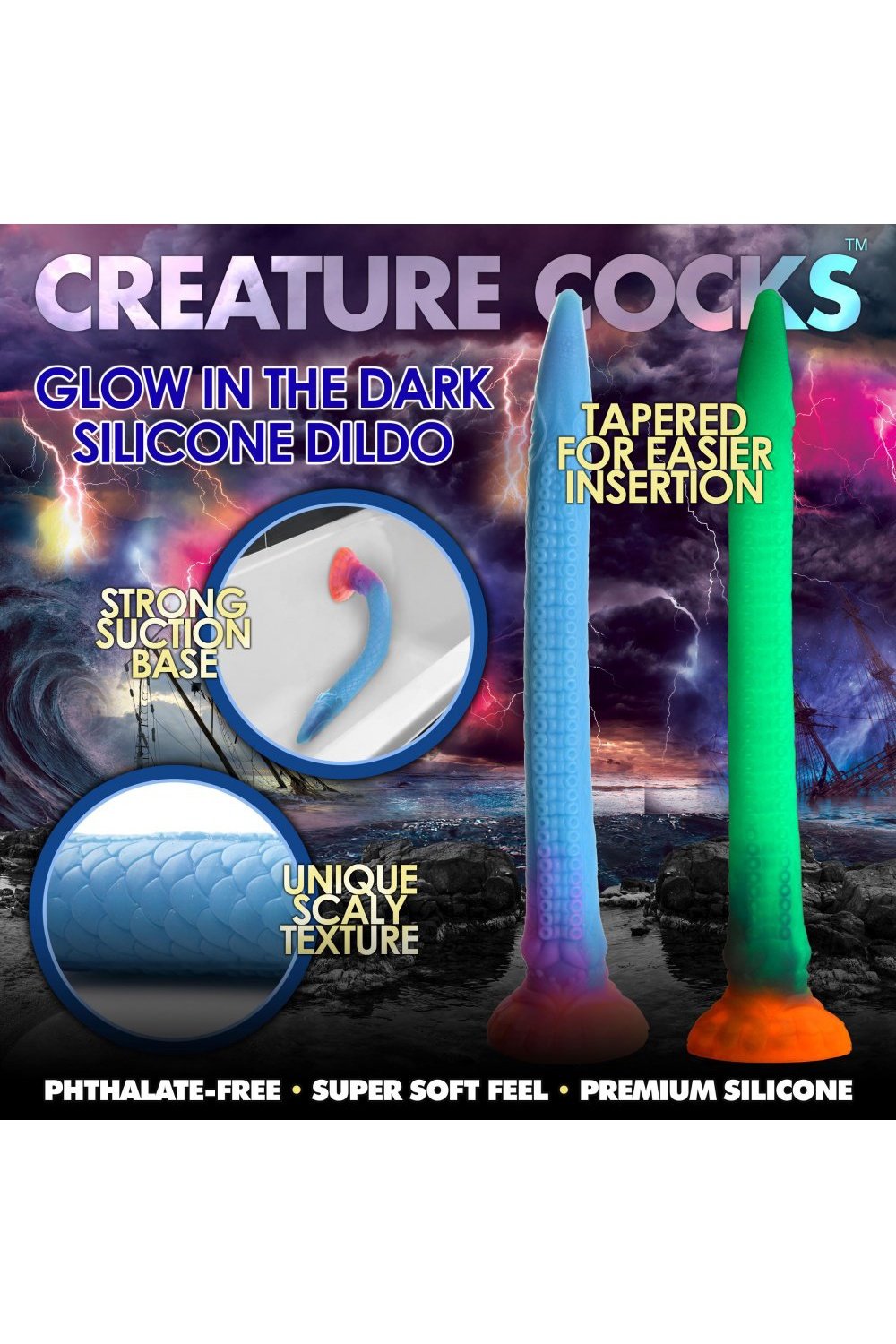 Makara Glow-in-the-Dark Silicone Snake Dildo Free Shipping