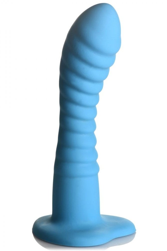 Ribbed Silicone Blue Dildo Free Shipping