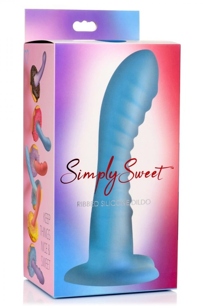 Ribbed Silicone Blue Dildo Free Shipping