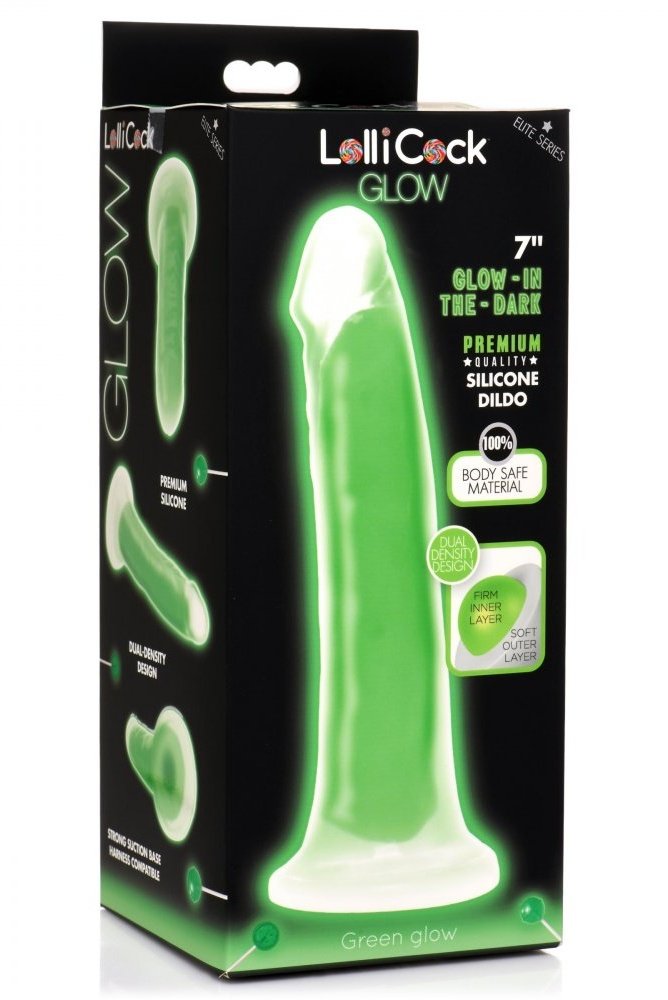 7 Inch Glow-in-the-Dark Silicone Dildo - Green Free Shipping