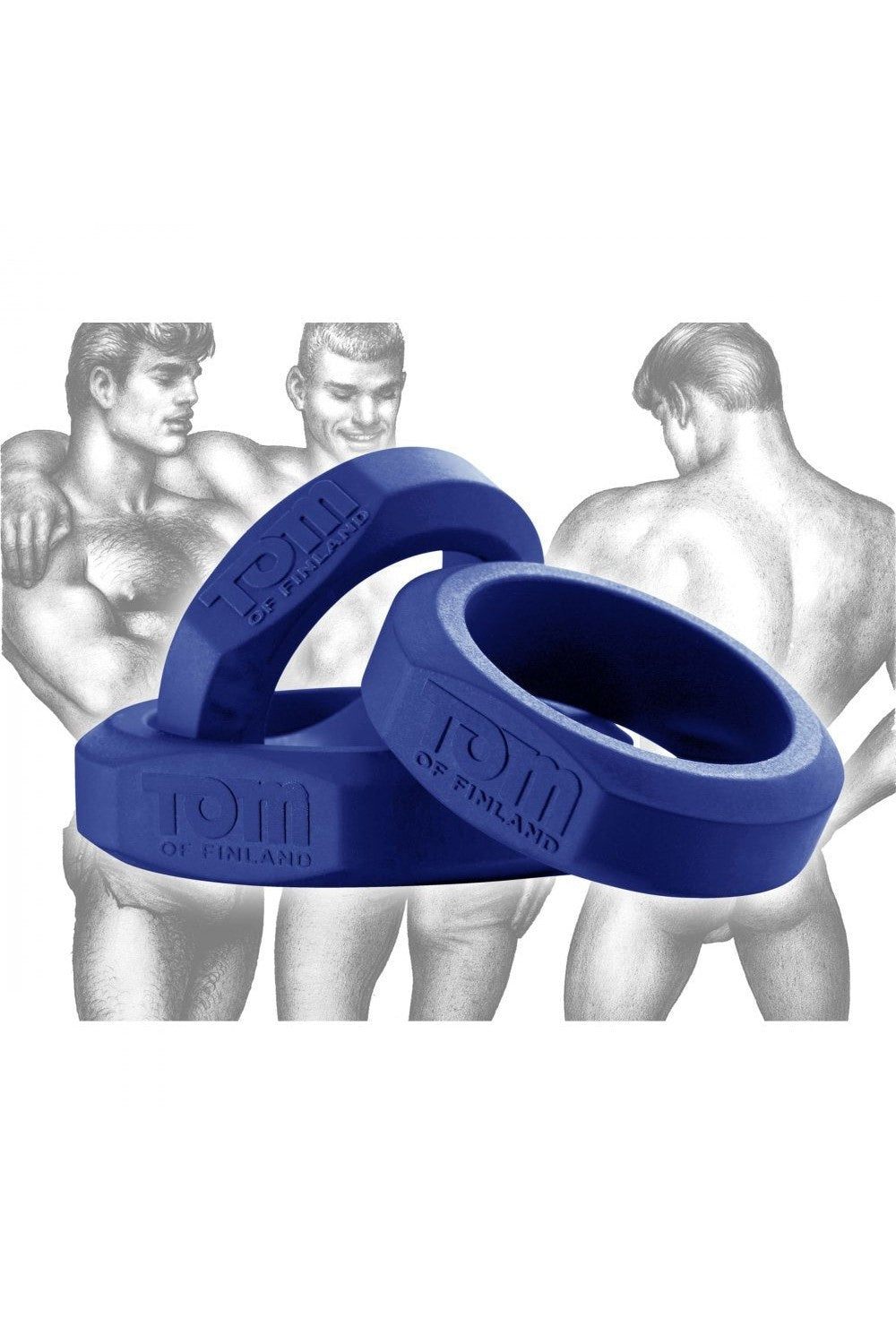 Tom of Finland 3 Piece Silicone Cock Ring Set - Blue freeshipping - ToysZone.ca