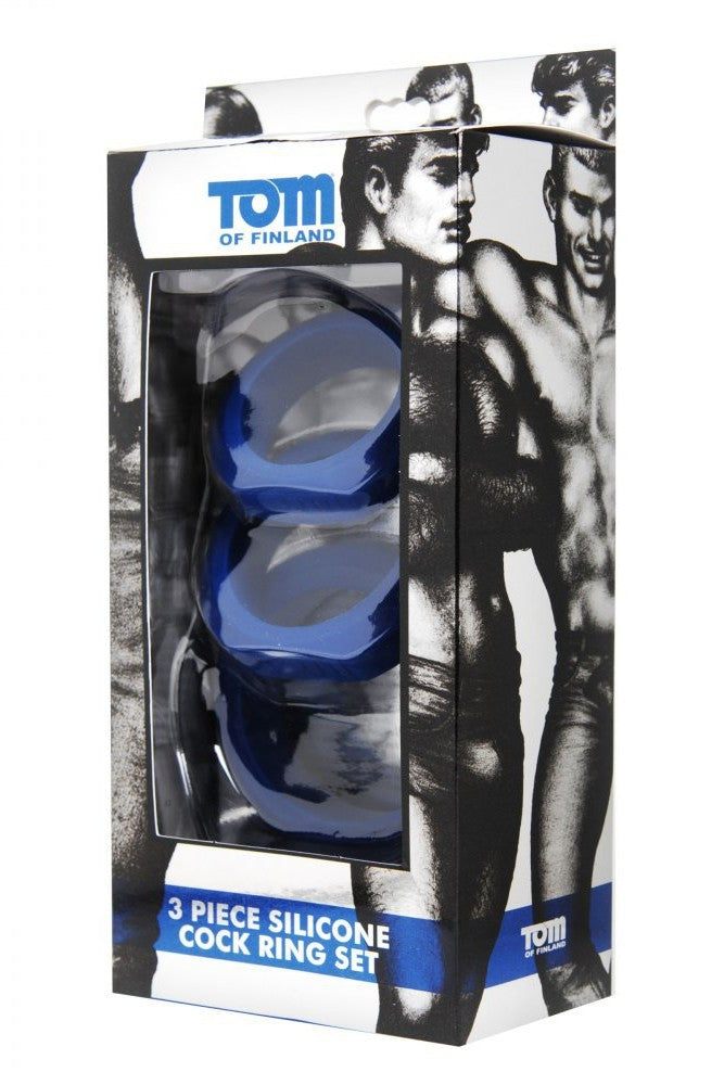 Tom of Finland 3 Piece Silicone Cock Ring Set - Blue freeshipping - ToysZone.ca